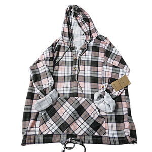 Eden & Olivia Womens Hooded Shirt Multi-Color Medium Polyester Blend Stretch